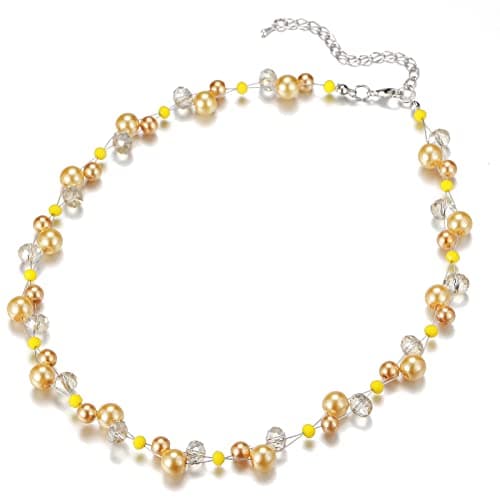 F LU AUTOMNE Collier Perle et Cristal Femme Argent Bijoux Bohème Cadeau Fête Mères