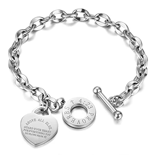 Emibele Bracelet en Forme de Cœur Exquis pour Femmes, Bijoux en Acier Inoxydable Filigrané, Chaîne Gravable avec Fermetu