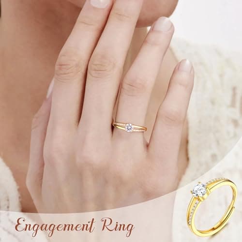 Milacolato Bague en Argent 925 Ajustable pour Femme | Bague de Fiançailles Éternelle en Argent Or | Bague de Mariage Zir