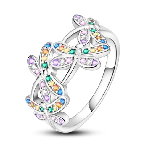 NARMO 925 argent sterling bijou lunaire étoile anneau mauvais oeil coloré zircone cubique femme vintage déclaration tail — Dragonfly