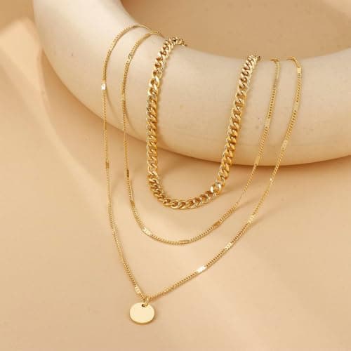 WOXJENA Collier Acier Inoxydable Or 14K Réglable Femmes, Perles Empilables, Pendentif Pièce de Monnaie, 3 Pièces Bijoux