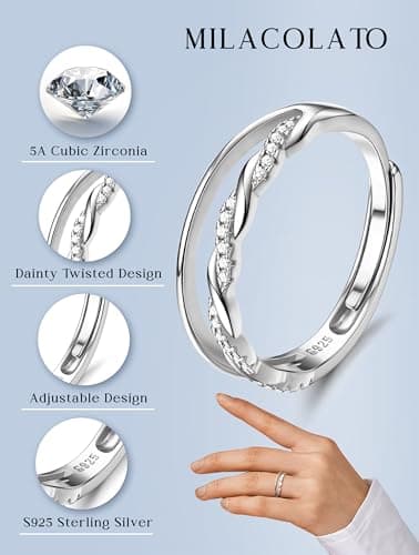 Milacolato Bague en Argent Sterling 925 Zircone Cubique Éternité pour Femmes Élégante et Réglable