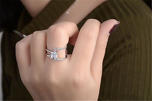 BROWOL Femme Bague Argent Fin 925 Élégant Diamant Carré Réglable Brillant Bijou