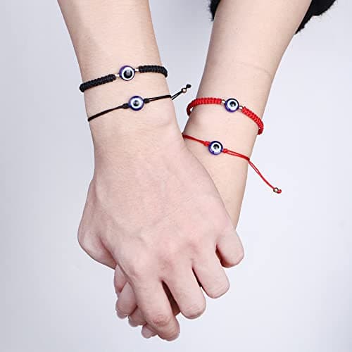 Adramata Oeil Turco Bijoux Femmes Hommes - Porte Bonheur Réglable Tressé Recycled Porte-Bonheur 12 Pièces Noir Rouge