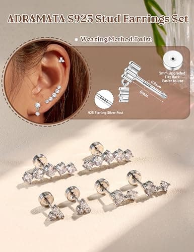 Adramata Boucles d'Oreille Argent 925 Femme + Brillant Cubique + Femme + Bijouterie Accessoire + Piercings Tragus et Hel