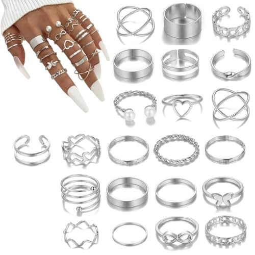 WeddHuis Bagues Boho Vintage Rétro Minimaliste Ajustable Or pour Femme — 22 pièces, argent
