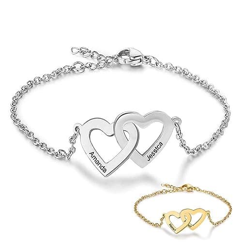 Bracelet Personnalisé Argent Gravé Nom Simulé Pierre de Naissance Chaîne Ajustable Cadeau Mère Anniversaire Fête des Mèr