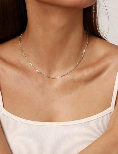 Adramata Collier Femme Acier Inoxydable Plaqué Or 14K Réglable Empilable pour Femme Collier Ras de Cou