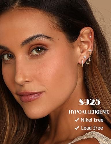 Adramata Boucles d'Oreilles Argent 925 Plaquées Or 14 Carats pour Femme Piercings Oreille Cartilage Tragus Helix Or/Arge