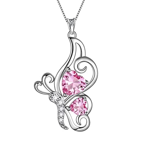Collier cœur papillon femme argent sterling 925 pendentif papillon pierre de naissance