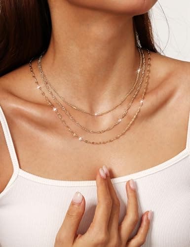 Adramata Collier Femme Acier Inoxydable Plaqué Or 14K Réglable Empilable pour Femme Collier Ras de Cou
