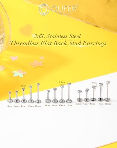 OUFER Perçage Auricolaire Sans Filetage pour Femme - 18G/20G 2PCS Anneaux Transparent 316L Acier Inoxydable Piercing Nez