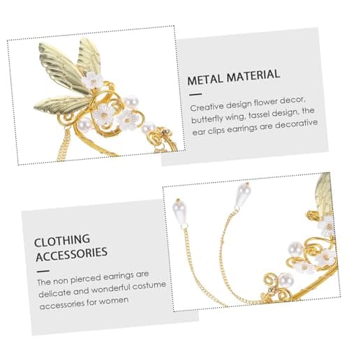 Ipetboom 2 pièces boucles oreilles clip avec ailes et franges pour femmes bijoux décoratifs sans piqure légères et éléga