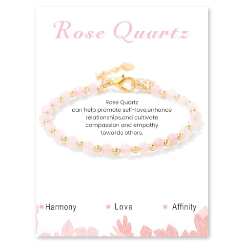 Bracelet Pierre Naturelle Uwiyo Femme 4mm Plqué Or Cristal Anniversaire Fête des Mères Noël — Quartz Rose