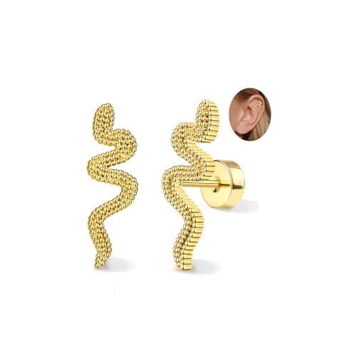 Adramata Acier Inoxydable Piercing Femmes Conch Tragus Helix 16G Argent Hypoallergénique Recycled Standard 100 — Or-Serpent