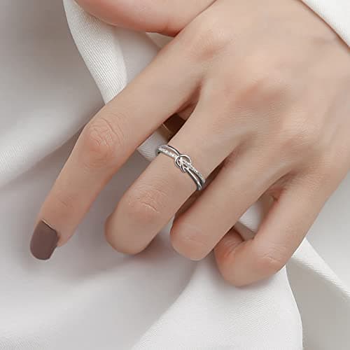 JeweBella Bagues Femme Élégantes en Argent 925 et OrRose, Bague Reglable Zircone Cubique Amiée Fiançailles Mariage Conso