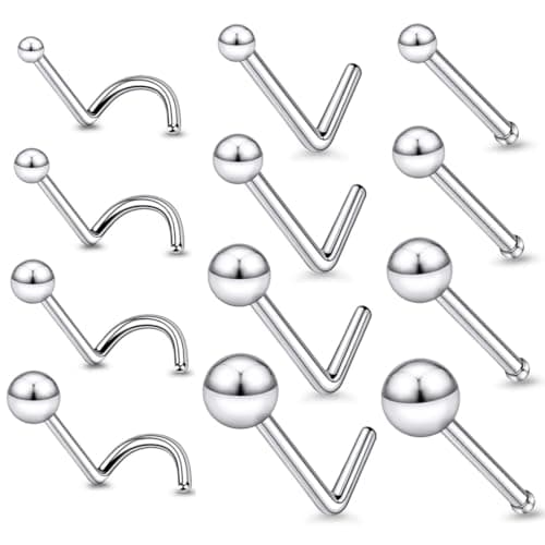 JEYORZY Piercing Nez 12 Pièces Acier Chirurgical Femme Homme, Bijoux Piercings Nez Argent Diamant — Argent3
