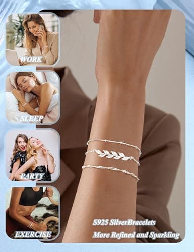MOGASA Bracelet Argent Sterling 925 Femme Empilable Bijoux Réglable pour Femme Filles Œuvres d'Art Empilable Vaguement O