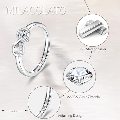 Milacolato Anneaux en argent sterling infini pour femmes réductibles RandomForest Recycled Claim Standard 100