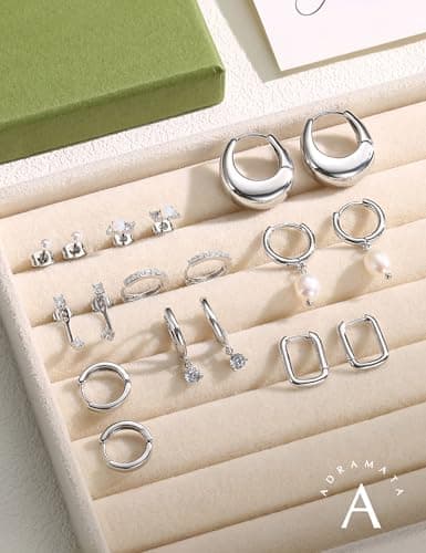 Adramata 9 Pièces Boucles d'Oreilles Femme Or 14K Plaquées Argent Clous Pendantes Helix Piercing Recycled Élégantes Stan