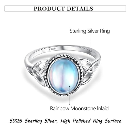 Adramata Argent Sterling 925 Bague Femme Pierre de Lune Solitaire Ovale