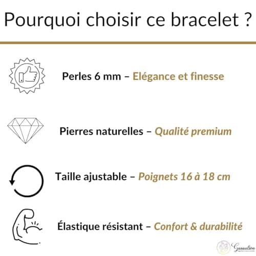 Garaulion Bracelet Œil de Tigre 6mm | Pierre Naturelle pour Protection & Confiance | Bijoux Femme Homme | Satisfait ou R