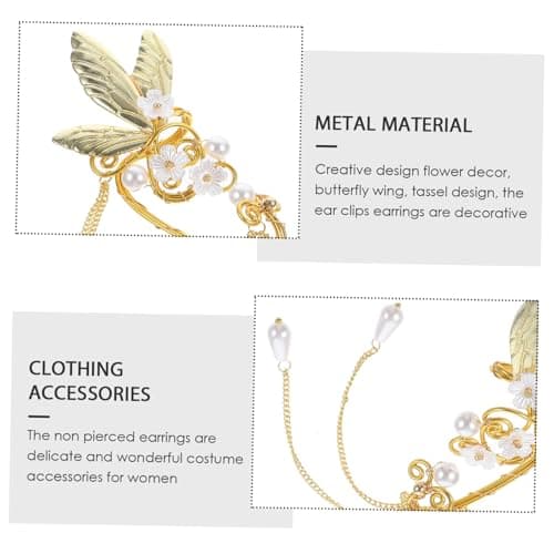 Garneck Boucles Oreilles Clip Ailes Longues pour Femmes Élégantes pour Fête et Mariage 2 Pièces Légères Non Percées