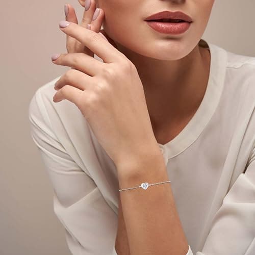 Bracelet Argent 925 GAVU pour Femme, Coeur avec Pierre Zirconia Cubique, Accessoire de Mode pour Femme, Taille Unique