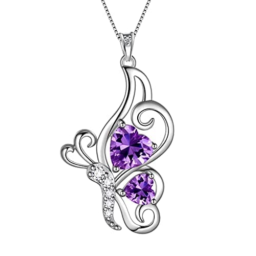 Collier cœur papillon femme argent sterling 925 pendentif papillon pierre de naissance — B.février améthyste