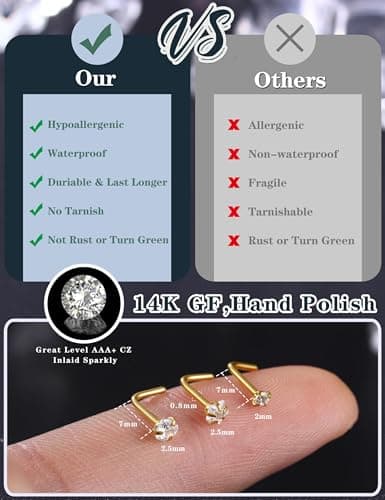 Adramata Or 14K Piercing Nez Acier Chirurgical Anneaux pour Hommes Femmes Hypoallergénique Anneau de Nez 20G Coeur Pierc
