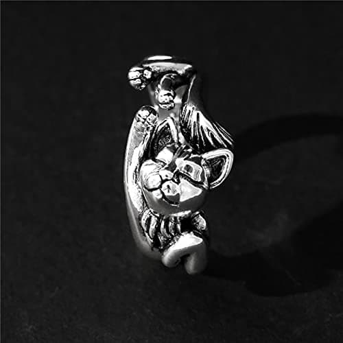 SALAN Nouveau Vintage Mignon Chat Anneaux Femmes Bijoux Anniversaire Cadeau À La Mode Taille Ouverte 925 Bague en Argent