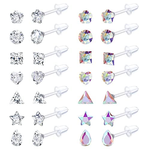 Boucles d'Oreilles Adramata Strass Acrylique Clair Piercing Retenue 14 Paires — STYLE B