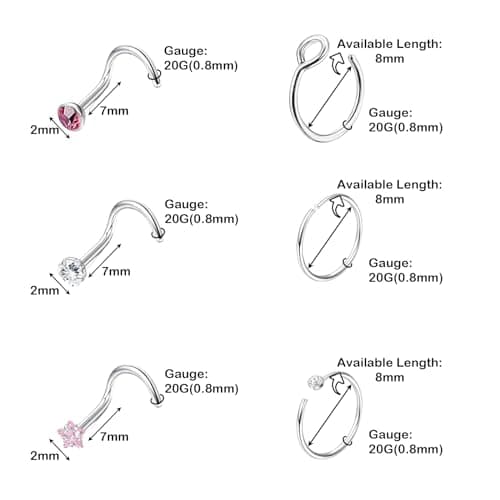 DGUSO Ensemble de bijoux pour piercing du nez, bijoux unisexes, 29 pièces 20G anneaux de nez courbés