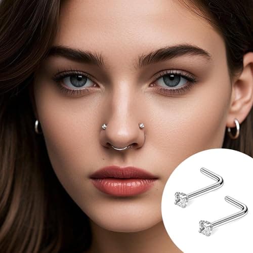 LOCCY Piercings Nez en Acier Inoxydable Bijoux pour Femmes et Hommes - Anneau de Nez 21-30 Pièces 20G Or Argent CZ L/Vis
