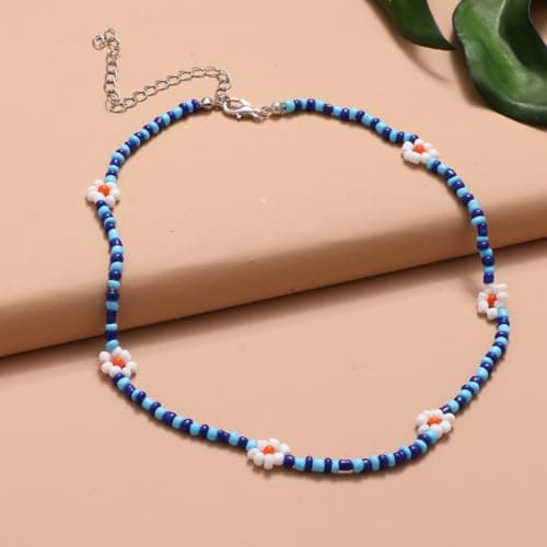 Colliers femme multicolores fleurs artisanales WUSJCOO Été Bohème Plage Ras-du-couLot de 4 ColliersFilleSearch: colliers