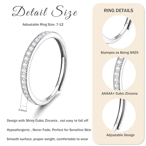 JeweBella Bijou Minimaliste Femme Argent 925 Bague Réglable Anneau Zircone Cubique Fiançailles Marriage Bijoux Femmes