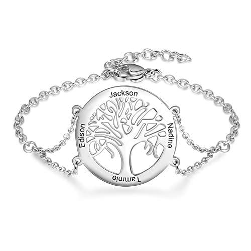 Bracelet Personnalisé Lorajewel Coeur Femme Prenoms Stone Bijoux Noël Saint-Valentin Cadeaux Mères Filles — Arbre de vie