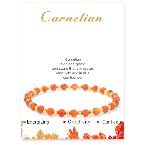 Bracelet Pierre Naturelle Uwiyo Femme 4mm Plqué Or Cristal Anniversaire Fête des Mères Noël — élastique-Cornaline