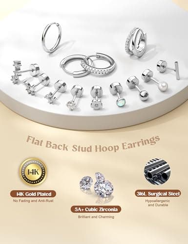 Adramata Boucles d'Oreilles Femme Or Argent Hypoallergéniques Boucle d'Oreille Acier Inoxydable Clous Petites Creste Pie