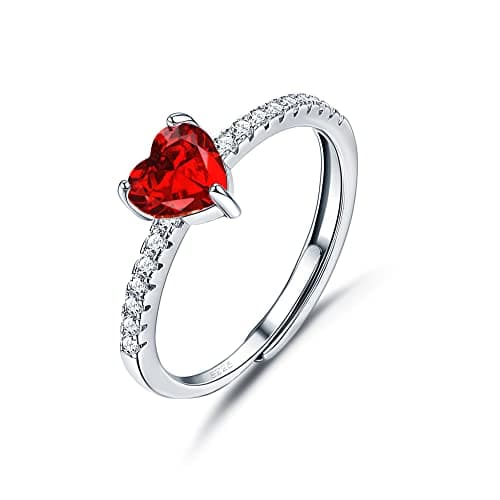 JeweBella Bague Femme Argent 925 Zirconium Élégant Coeur Reglable Amitié Fiançailles Mariage Alliance Anniversaire Bijou — D:Rouge