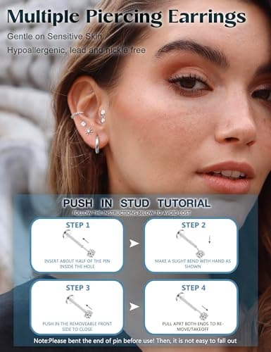 Adramata Piercing Oreille Acier Inoxydable Boucles d'Oreilles Femme Sans Fil Piercing Helix Or Argent Boucles d'Oreilles