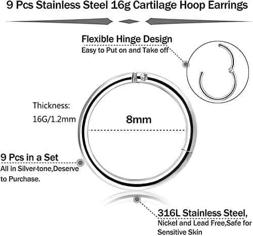 Adramata Piercing Bijoux Acier Inoxydable pour Nez et Oreille Élégant Accessoire de Mode Recyclé Größe Standard