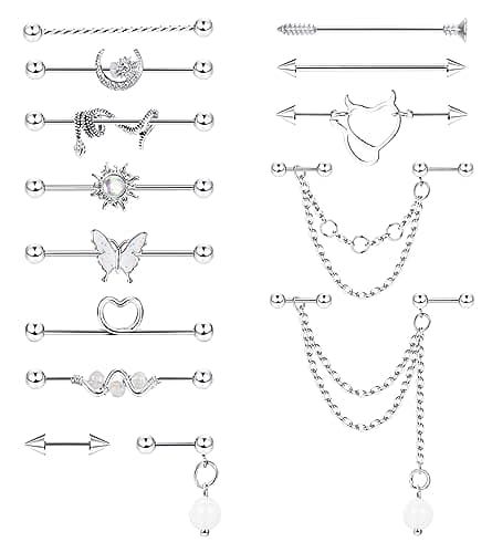 Piercings Industriels Adramata 14G 16G Acier Chirurgical Bijoux Cartilage Helix Or et Argent Recyclés Standard 100