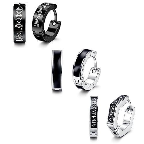 Adramata Boucles d'Oreilles Hommes Acier Inoxydable, Viking Runes Noir, Diamètre Intérieur 9mm Recycled Claim Standard 1