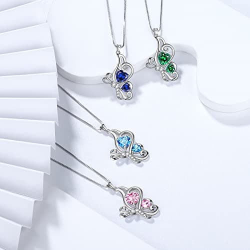 Collier cœur papillon femme argent sterling 925 pendentif papillon pierre de naissance