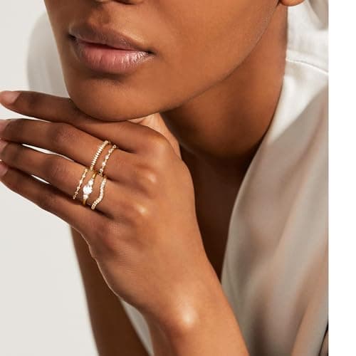 LOLIAS Bagues Or 14K Plaquées Stackable avec Zircone Cubique pour Femmes - Bagues Empilables Articulées Modeles Trendy p