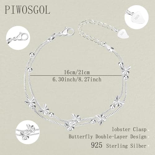 Bracelet PIWOSGOL Argent 925 Femme, Boîte Cadeau Inclus, Cadeau Anniversaire et Noël pour Maman, Épouse, Petite Amie