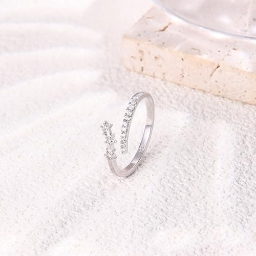 Bague Argent 925 Reglable Femme Étoile Empilables Cadeau Femme Recycled
