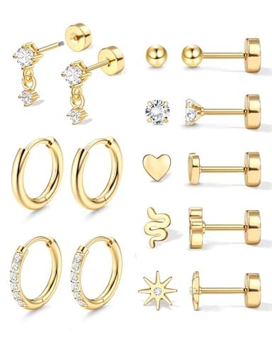 Adramata Boucles d'Oreilles Femme Acier Inoxydable Or 18 Carats Piercing Tragus Store Américain — Or-Boucles d'oreilles à dos plat