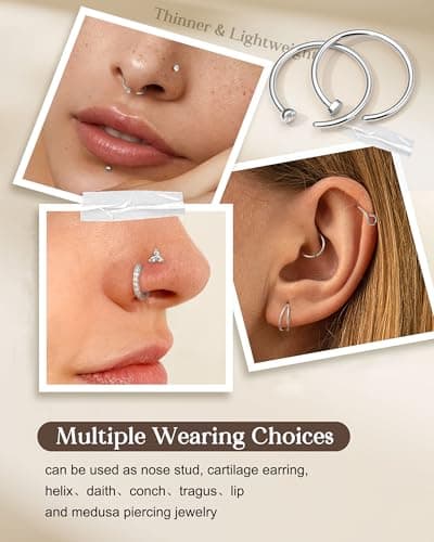 CASSIECA Piercing Nez en Acier Chirurgical pour Femmes et Hommes - Bijoux de Septum Or et Argent, Zircone, 14 Pièces, 20
